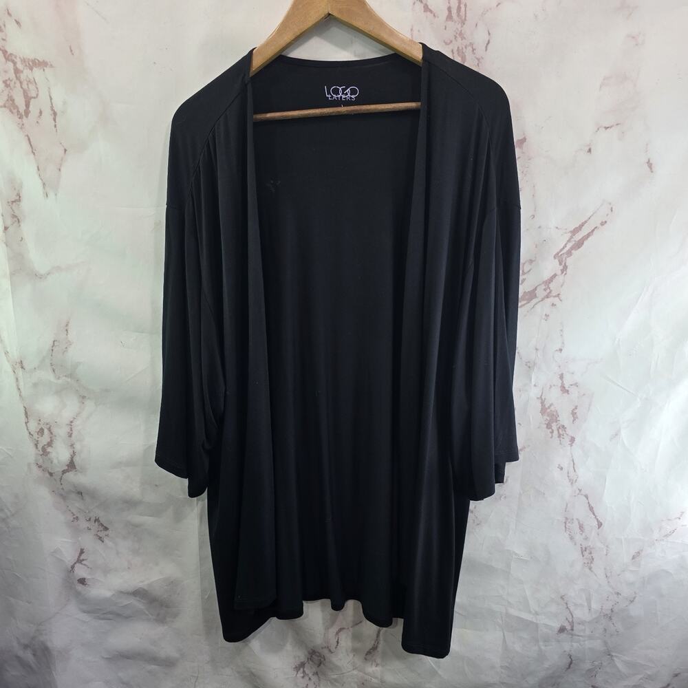 LOGO Lori Goldstein Cardigan Womens Large Black Kimono Cover Up Topper Layers